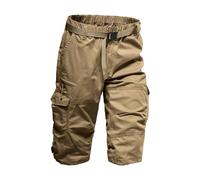 Pantaloncini cargo da uomo a 3/4 a tre quarti ad asciugatura rapida, elasticizzati, per jogging, palestra, con tasche con cerniera, cachi, XXL