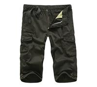 Pantaloncini cargo da uomo a 3/4 in twill elastico in vita multi tasca pantaloni Capri casual vestibilità ampia sotto il ginocchio corto, Verde militare, XX-Large, Classico