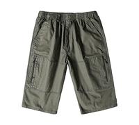 Pantaloncini cargo da uomo con tasca con cerniera, elastico in vita, per escursionismo, multi tasche, pantaloni corti lunghi a 3/4 (verde militare, 3XL)