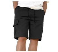 Pantaloncini cargo da uomo estivi in cotone, pantaloni corti da uomo, comodi, per il tempo libero, tinta unita, con tasche multiple, pantaloni da lavoro larghi, taglie forti, Nero , XXL