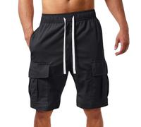 Pantaloncini cargo da uomo estivi vintage con tasche, per vacanze, escursionismo, vacanze, elastico in vita, leggeri e traspiranti, Nero , M