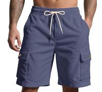 Pantaloncini cargo da uomo, leggeri, in velluto a coste, patchwork, lunghezza al ginocchio, vestibilità comoda, estivi corti, Za1-blu navy, M