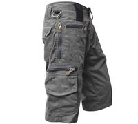Pantaloncini cargo da uomo, pratici, con tasca multi zip, resistenti, per attività all'aperto, escursionismo, avventura, lavoro, arrampicata, campeggio, Grigio, 5XL