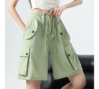 Pantaloncini cargo donna eleganti larghi vita alta gamba larga pantaloni in pi