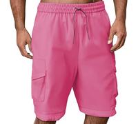 Pantaloncini cargo estivi da uomo, per attività all'aperto, vita elasticizzata, per escursionismo, molteplici tasche, estivi, a vita alta, tinta unita, bermuda, casual, per allenamento, Rosa acceso