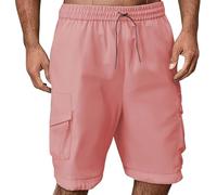 Pantaloncini cargo estivi da uomo, per attività all'aperto, vita elasticizzata, per escursionismo, molteplici tasche, estivi, a vita alta, tinta unita, bermuda, casual, per allenamento, Colore: rosa