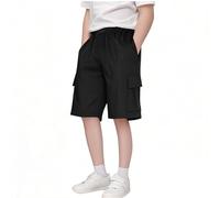Pantaloncini cargo per ragazzi Y2K tasche elasticizzate in vita per bambini tinta unita pantaloni da scuola larghi gamba corta estivi tinta unita joggers palestra pantaloni sportivi all'aperto, Nero