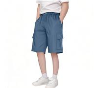 Pantaloncini cargo per ragazzi Y2K tasche elasticizzate in vita per bambini tinta unita pantaloni da scuola larghi gamba corta estivi tinta unita joggers palestra pantaloni sportivi all'aperto, Marina