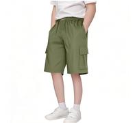 Pantaloncini cargo per ragazzi Y2K tasche elasticizzate in vita per bambini tinta unita pantaloni da scuola larghi gamba corta estivi tinta unita joggers palestra pantaloni sportivi all'aperto, Verde