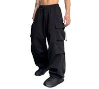 Pantaloncini Cargo Uomo Oversized Vintage Gamba Larga Sweathose Fallschirmhose Cargo Pantaloni Lunghi Streetwear Pantaloni da Tempo Libero con Elastico Baggy - Pantaloni Larghi Uomo Hip Hop Y2K