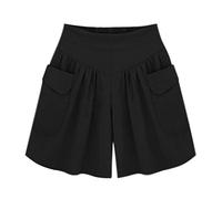 Pantaloncini casual allentati estivi da donna Culottes elastico in vita larga pantaloncini con tasche, Nero , 50