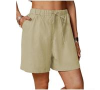 Pantaloncini casual da donna effetto lino, con cintura regolabile in vita e tasche, per l'estate tutti i giorni, comodi pantaloni a cinque lunghezze in nero, kaki, blu navy, azzurro, bianco e grigio