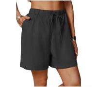 Pantaloncini casual da donna effetto lino, con cintura regolabile in vita e tasche, per l'estate tutti i giorni, comodi pantaloni a cinque lunghezze in nero, kaki, blu navy, azzurro, bianco e grigio