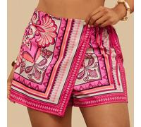 Pantaloncini casual da spiaggia in stile bohémien oversize, pantaloncini estivi da donna con lacci laterali e stampa paisley, abbigliamento da resort per vacanze, pantaloncini rosa da spiaggia, pantal