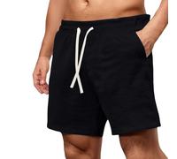 Pantaloncini casual da uomo a nido d'ape, leggeri, elastici in vita, con coulisse, con tasche, per allenamento, jogging, corsa, spiaggia, Nero , 3XL