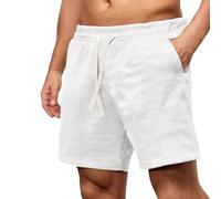Pantaloncini casual da uomo a nido d'ape, leggeri, elastici in vita, con coulisse, con tasche, per allenamento, jogging, corsa, spiaggia, bianco, 3XL