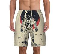 Pantaloncini casual da uomo con stampa astronauta lunare, leggeri, pratici, spiaggia, attività all'aperto, passeggiate, corsa, Nero , XL