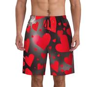Pantaloncini casual da uomo con stampa di cuori rossi fuochi d'artificio leggeri pratici da spiaggia attività all'aperto camminare corsa, Nero , L
