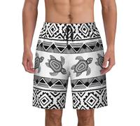 Pantaloncini casual da uomo con stampa etnica tartaruga a righe leggeri pratici da spiaggia attività all'aperto camminare corsa, Nero , XL