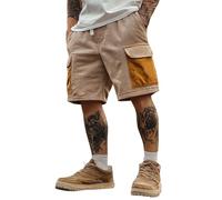 Pantaloncini casual da uomo in velluto a coste con due colori di base, pantaloncini cargo elasticizzati in vita con tasche multiple, bermuda da tuta, pantaloni leggeri al ginocchio pantaloni corti da