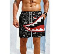 Pantaloncini casual da uomo per vacanze, con design geometrico 3D vibrante rosso e nero, con vestibilità regular rilassata, adatti per spiaggia, piscina, palestra e attività all'aperto L,M,S,XL,XXLBlo