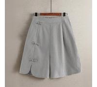 Pantaloncini casual estivi, adatti per il pendolarismo e l'uso quotidiano, per donne taglie forti, con vita elastica, orlo arrotondato, design con spacco e decorazione con nodo cinese e bottoni 0XL,1X