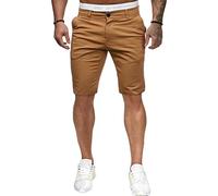 Pantaloncini chino classici da uomo, slim fit, comodi, elasticizzati, a tinta unita, leggeri, gamba dritta, pantaloncini piatti sul davanti (giallo, L)