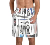 Pantaloncini comodi da barbiere con stampa in stile monocromatico, pratici pantaloncini da bagno, vacanze estive, giornate in spiaggia, uscite casual, bianco, S