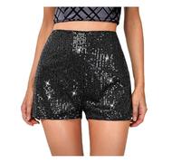 Pantaloncini con paillettes da donna, pantaloni corti lucidi vita alta elastici e gamba dritta, pantaloncini sexy con glitter scintillanti per feste e concerti, pantaloni corti casual larghi trapezio
