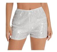 Pantaloncini con paillettes da donna, pantaloni corti lucidi vita alta elastici e gamba dritta, pantaloncini sexy con glitter scintillanti per feste e concerti, pantaloni corti casual larghi trapezio