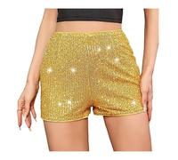 Pantaloncini con paillettes da donna, pantaloni corti lucidi vita alta elastici e gamba dritta, pantaloncini sexy con glitter scintillanti per feste e concerti, pantaloni corti casual larghi trapezio