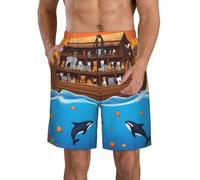 Pantaloncini Corti da Bagnos da Uomo Regolabile Pantaloncini da Mare Animals On Noah's Ark Print Leggeri Swim Shorts per Surf Piscina Spiaggia M
