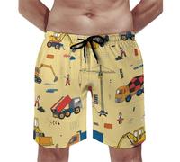 Pantaloncini Corti da Bagnos Multicolor Construction Trucks Tractors Uomini Pantaloncino con Fodera A Rete,Asciugatura Rapida Pantaloncini Spiaggia per Vacanza Nuoto Piscina 3XL