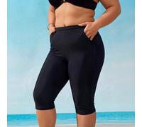 Pantaloncini corti da donna taglio dritto con tasche, lunghezza al ginocchio, taglia comoda. Parte inferiore di costume da bagno conservativo per il Medio Oriente 0XL,1XL,2XL,3XL,4XLColore unicoTessut