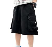 Pantaloncini corti da ragazzo, in cotone, estivi, alla moda, per attività all'aria aperta, con gamba larga, per il tempo libero, leggeri, estivi, per bambini e adolescenti, 2-15 anni, E09-nero, 13-14