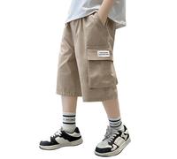 Pantaloncini corti da ragazzo, in cotone, estivi, alla moda, per attività all'aria aperta, con gamba larga, per il tempo libero, leggeri, estivi, per bambini e adolescenti, 2-15 anni, C07-kaki, 11-12