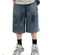 Pantaloncini corti da ragazzo, in cotone, estivi, alla moda, per attività all'aria aperta, con gamba larga, per il tempo libero, leggeri, estivi, per bambini e adolescenti, 2-15 anni, B08-blau, 13-14