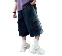 Pantaloncini corti da ragazzo, in cotone, estivi, alla moda, per attività all'aria aperta, con gamba larga, per il tempo libero, leggeri, estivi, per bambini e adolescenti, 2-15 anni, B09-blau, 11-12