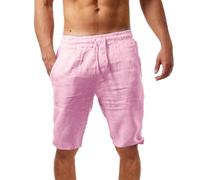 Pantaloncini corti da uomo, in lino, traspiranti, da corsa, con coulisse, pantaloni corti da jogging con tasche, taglia L, Colore: rosa., S