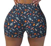 Pantaloncini da allenamento da donna, astronavi e stelle nello spazio, palestra, yoga, corsa, atletica, pantaloncini senza cuciture, nero, L