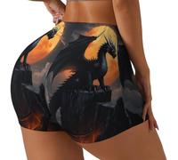 Pantaloncini da Allenamento da Donna Full Moon Black Dragon, Pantaloncini da Ciclista Elasticizzati a Vita Alta per Palestra, Corsa, Yoga e Uso Quotidiano