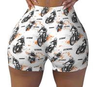 Pantaloncini da allenamento da donna senza cuciture, con stampa alla moda, per motociclisti, palestra, yoga, corsa, in spandex, Nero, L