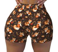Pantaloncini da allenamento da donna, senza cuciture, stampa volpe che ride, per biker, palestra, yoga, corsa, in spandex, Nero, S