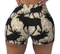 Pantaloncini da allenamento da donna, senza cuciture, stile vintage in legno di alce, per palestra, corsa, yoga, motociclista in elastan, per donna, nero/bianco, XXL