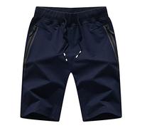 Pantaloncini da allenamento da uomo con tasche con cerniera, casual, con coulisse, per attività all'aperto, atletica, palestra, corsa, escursionismo, pantaloni corti (blu scuro 2, 3XL)