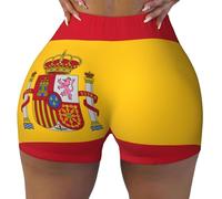 Pantaloncini da allenamento elasticizzati a 4 vie con bandiera spagnola, a prova di squat, anti-sfregamento, a vita alta, per yoga e abbigliamento casual, nero, S