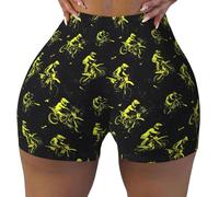 Pantaloncini da allenamento senza cuciture da donna, colore verde, stampa motociclista, palestra, yoga, corsa, pantaloncini in spandex per donna, Nero, S