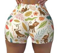 Pantaloncini da allenamento senza cuciture da donna, con scimmie nella giungla, palestra, corsa, yoga, biker, pantaloncini in spandex per donne, Nero, M