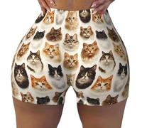 Pantaloncini da allenamento senza cuciture da donna, con simpatico volto di gatto, 1 stampa, biker, palestra, yoga, corsa, pantaloncini in spandex per donna, Nero, XXL