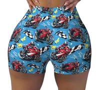 Pantaloncini da allenamento senza cuciture da donna, con stampa rossa per motociclisti, palestra, yoga, corsa, pantaloncini in spandex per donna, Nero, S